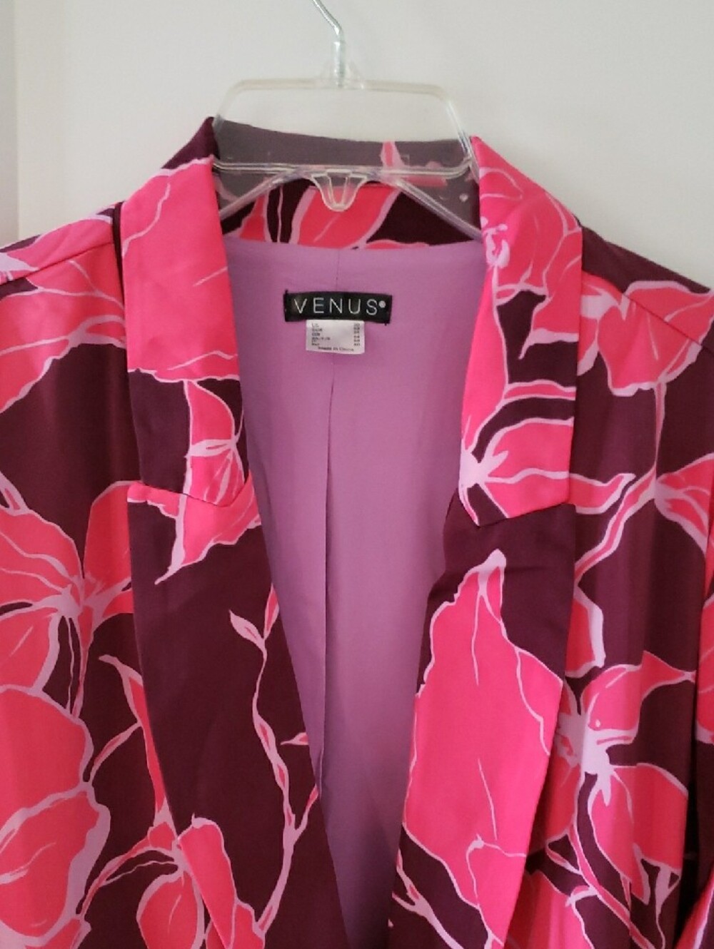 NEW VENUS Maroon Blazer with Bright Pink Floral Print Lined Fall's Popular Color - Picture 2 of 9